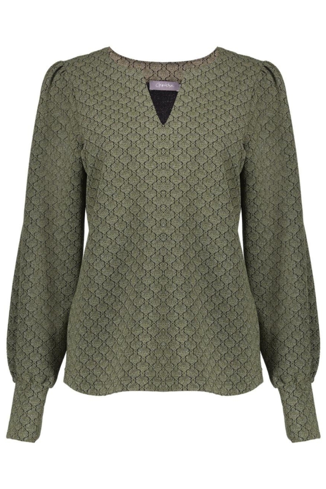 TOP MET V HALS EN JACQUARD PRINT 52530 20 000530 GREEN/BLACK